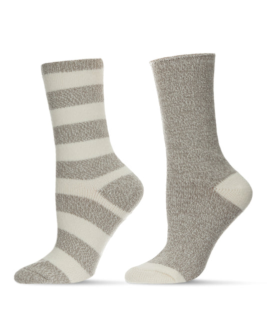 Women's 2 Pair Pack Thick Stripe Buttersoft Crew Socks : Color: Gray