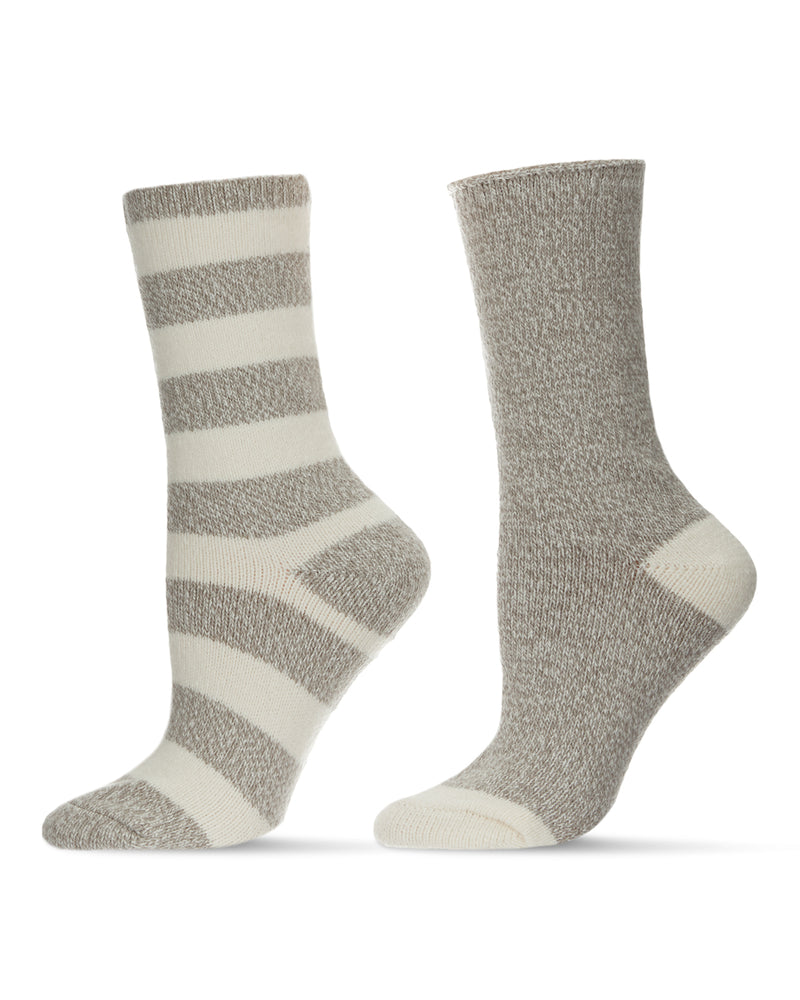 2 Pairs Women's Thick Stripe Buttersoft Crew Socks