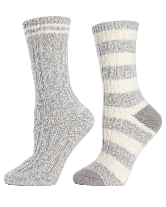 Women's 2 Pair Pack Rugby Stripe Buttersoft Crew Socks : Color: Gray