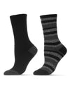 Women's 2 Pair Pack Multi Stripes Buttersoft Crew Socks : Color: Black