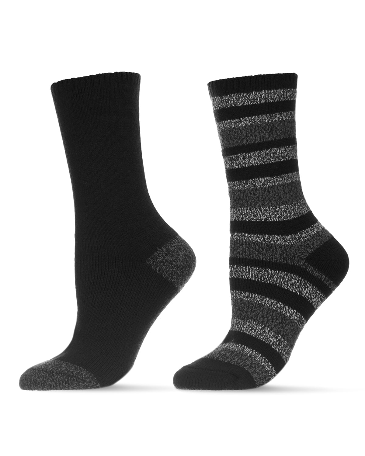 Women's 2 Pair Pack Multi Stripes Buttersoft Crew Socks : Color: Black