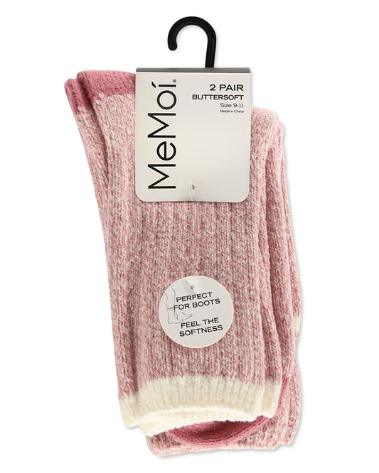 Women's 2 Pair Pack Fine Stripe Buttersoft Crew Socks : Color: Fox Glove