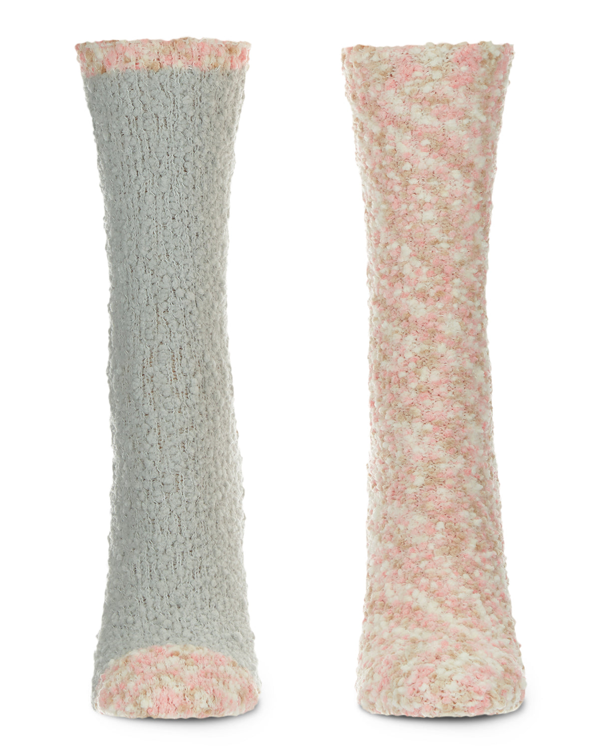 Women's 2 Pair Pack Mixed Pattern Fuzzy Cozy Crew Socks : Color: Powder Pink