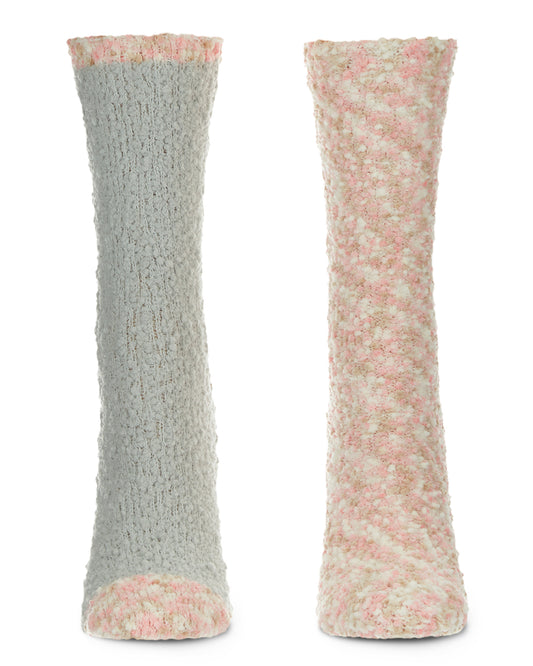 Women's 2 Pair Pack Mixed Pattern Fuzzy Cozy Crew Socks : Color: Powder Pink
