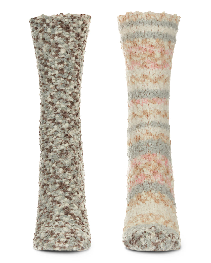 2 Pairs Women's Stripe Fuzzy Popcorn Cozy Socks