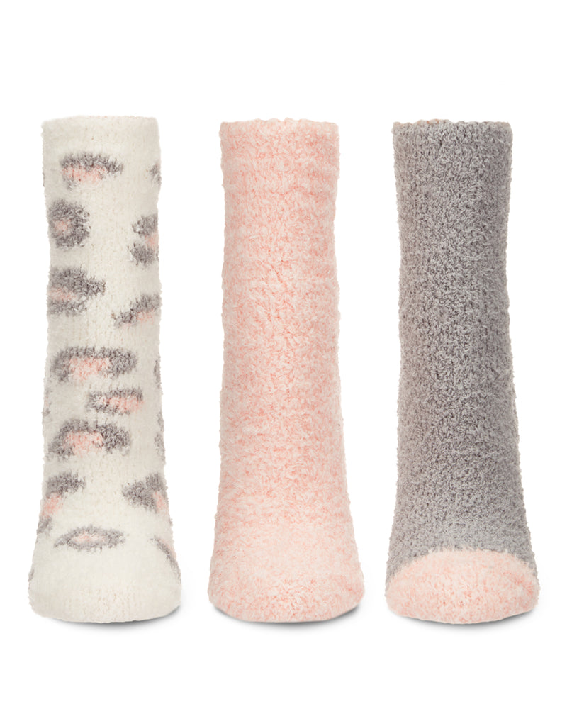 3 Pairs Women's Animal Print Fuzzy Cozy Crew Socks