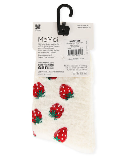 Women's Strawberries Cozy Crew Socks : Color: White