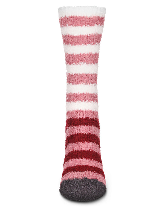 Women's Rugby Multicolor Stripe Cozy Crew Socks : Color: Dusty Rose