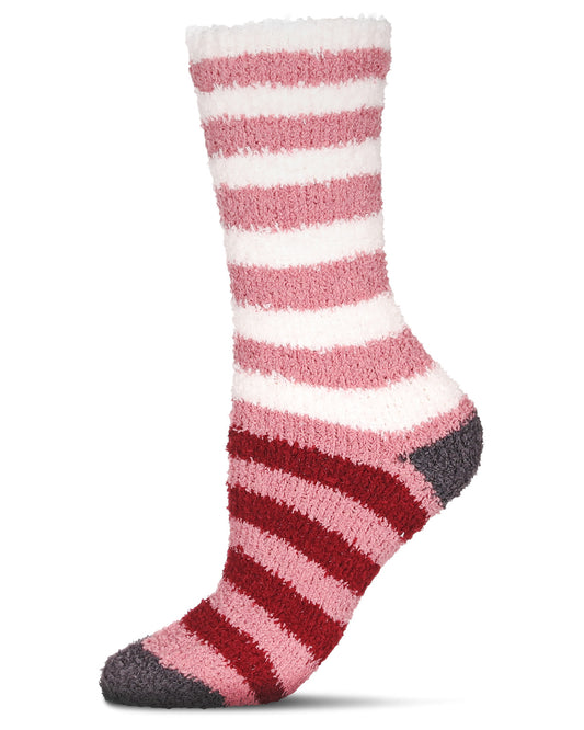 Women's Rugby Multicolor Stripe Cozy Crew Socks : Color: Dusty Rose