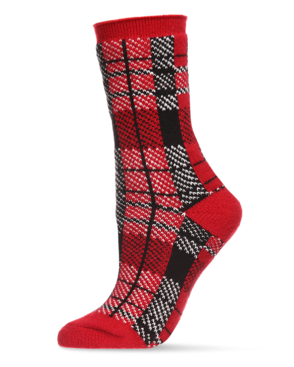 Women's Plaid Buttersoft Cozy Crew Socks : Color: Red