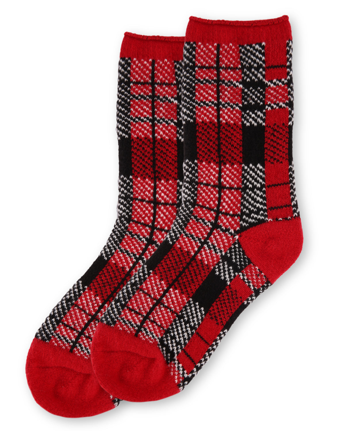 Women's Plaid Buttersoft Cozy Crew Socks : Color: Red