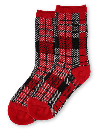 Women's Plaid Buttersoft Cozy Crew Socks : Color: Red
