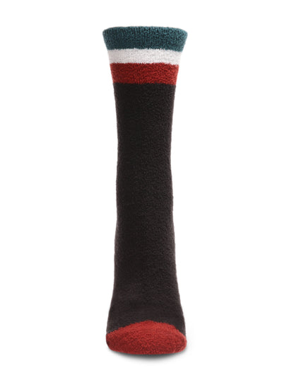 Women's Solid Retro Stripe Super Soft Cozy Crew Socks : Color: Black