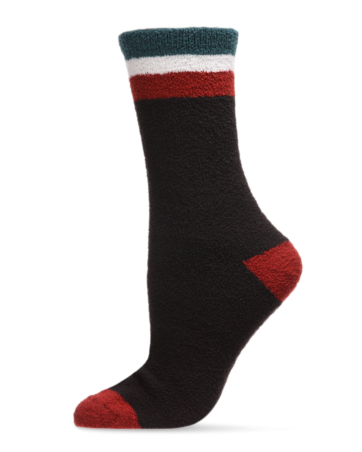 Women's Solid Retro Stripe Super Soft Cozy Crew Socks : Color: Black