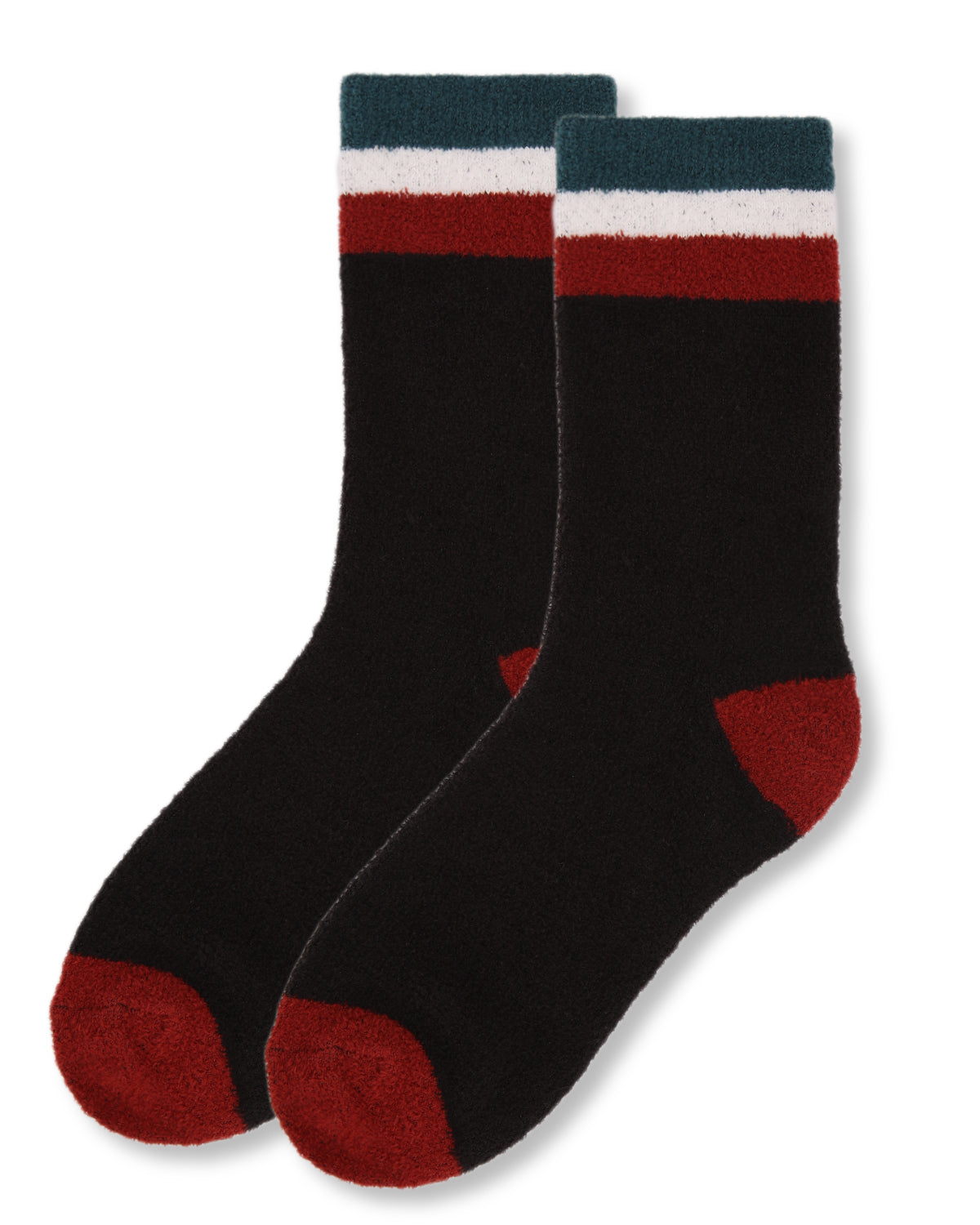 Women's Solid Retro Stripe Super Soft Cozy Crew Socks : Color: Black