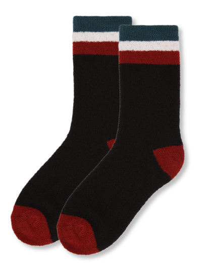 Women's Solid Retro Stripe Super Soft Cozy Crew Socks : Color: Black