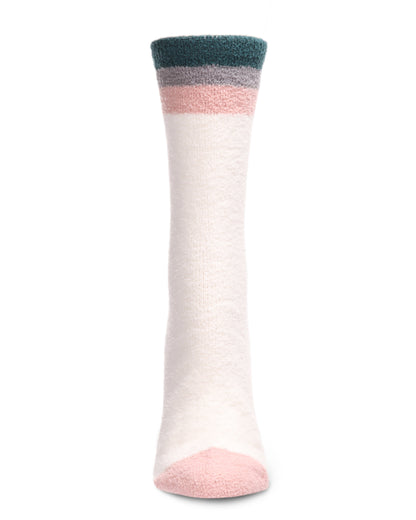 Women's Solid Retro Stripe Super Soft Cozy Crew Socks : Color: Black