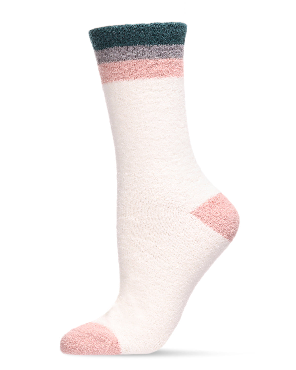 Women's Solid Retro Stripe Super Soft Cozy Crew Socks : Color: Ivory