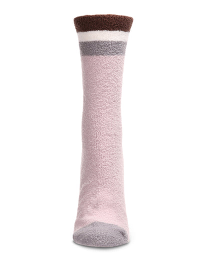 Women's Solid Retro Stripe Super Soft Cozy Crew Socks : Color: Black