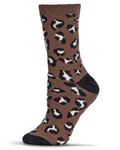 Women's Leopard Super Soft Cozy Crew Socks : Color: Brown