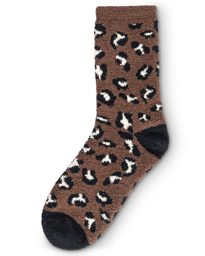 Women's Leopard Super Soft Cozy Crew Socks : Color: Black