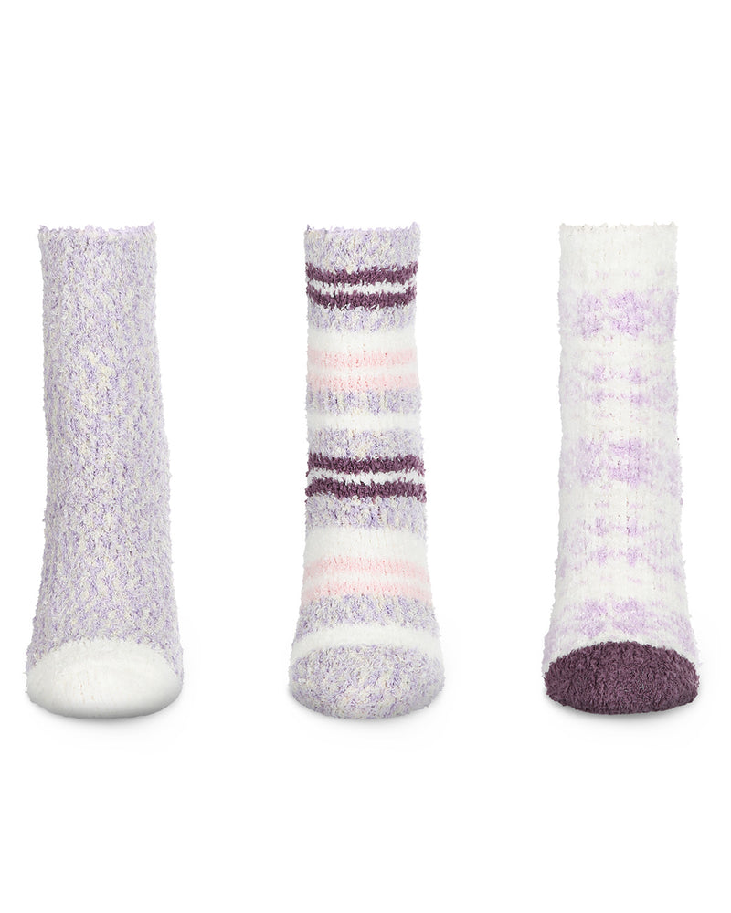 3 Pairs Women's Fairisle Flake Fuzzy Cozy Crew Socks