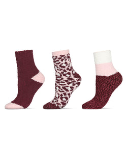 3 Pairs Women's Marled Leopard Fuzzy Cozy Crew Socks