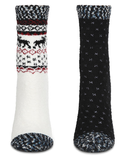 Women's 2 Pair Pack Fairisle Border Cloud Soft Crew Socks : Color: Black