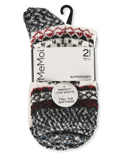Women's 2 Pair Pack Fairisle Border Cloud Soft Crew Socks : Color: Black