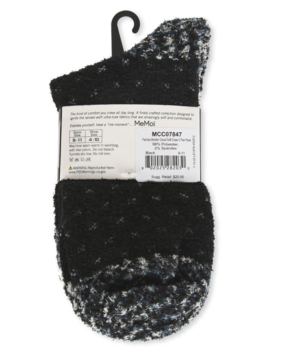 Women's 2 Pair Pack Fairisle Border Cloud Soft Crew Socks : Color: Black