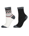Women's 2 Pair Pack Fairisle Border Cloud Soft Crew Socks : Color: Black