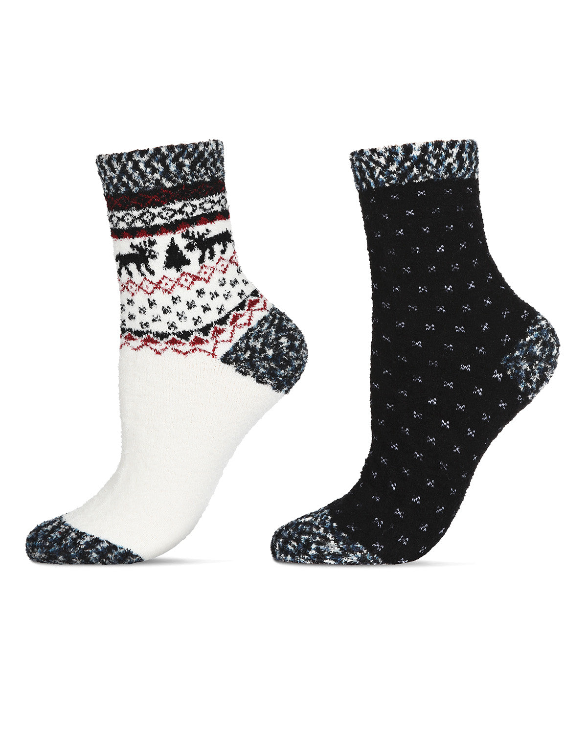 Women's 2 Pair Pack Fairisle Border Cloud Soft Crew Socks : Color: Black