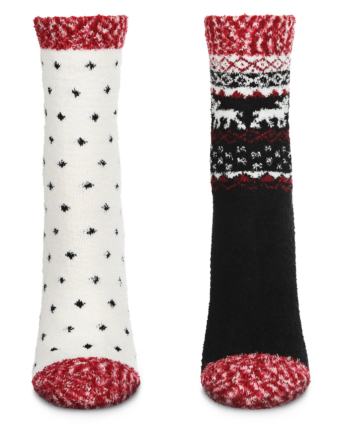 Women's 2 Pair Pack Fairisle Border Cloud Soft Crew Socks : Color: Black