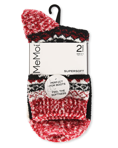 Women's 2 Pair Pack Fairisle Border Cloud Soft Crew Socks : Color: Black