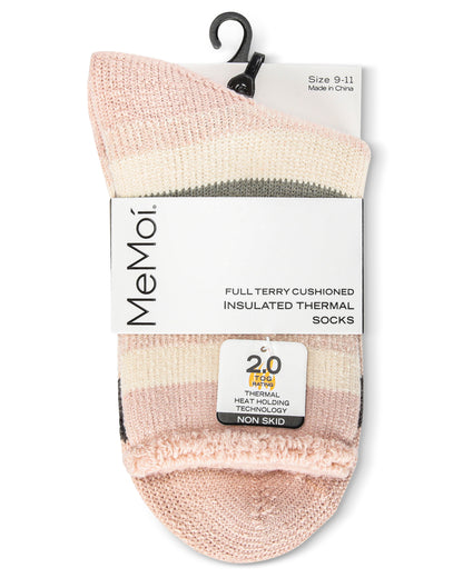 Women's Stripe Cozy Warm Thermal Crew Socks : Color: Ivory