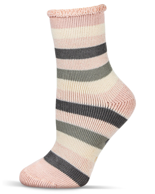 Women's Stripe Cozy Warm Thermal Crew Socks : Color: Ivory
