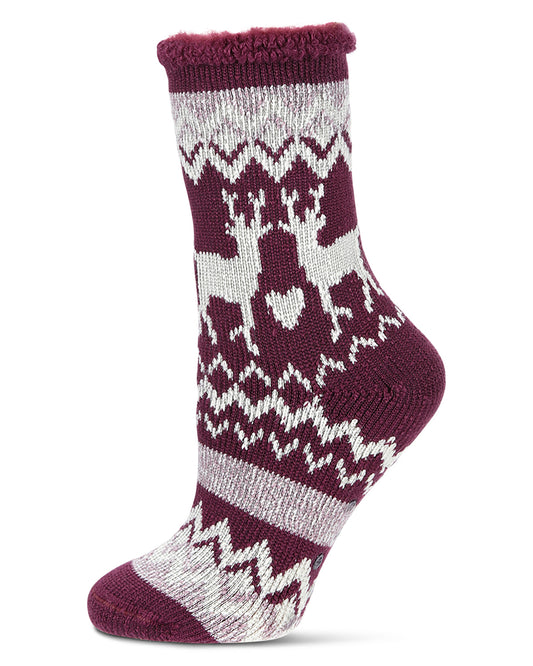 Women's Reindeer Flake Cozy Warm Thermal Crew Socks : Color: Mauve