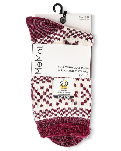 Women's Snowflake Fairisle Cozy Warm Thermal Crew Socks : Color: Mauve