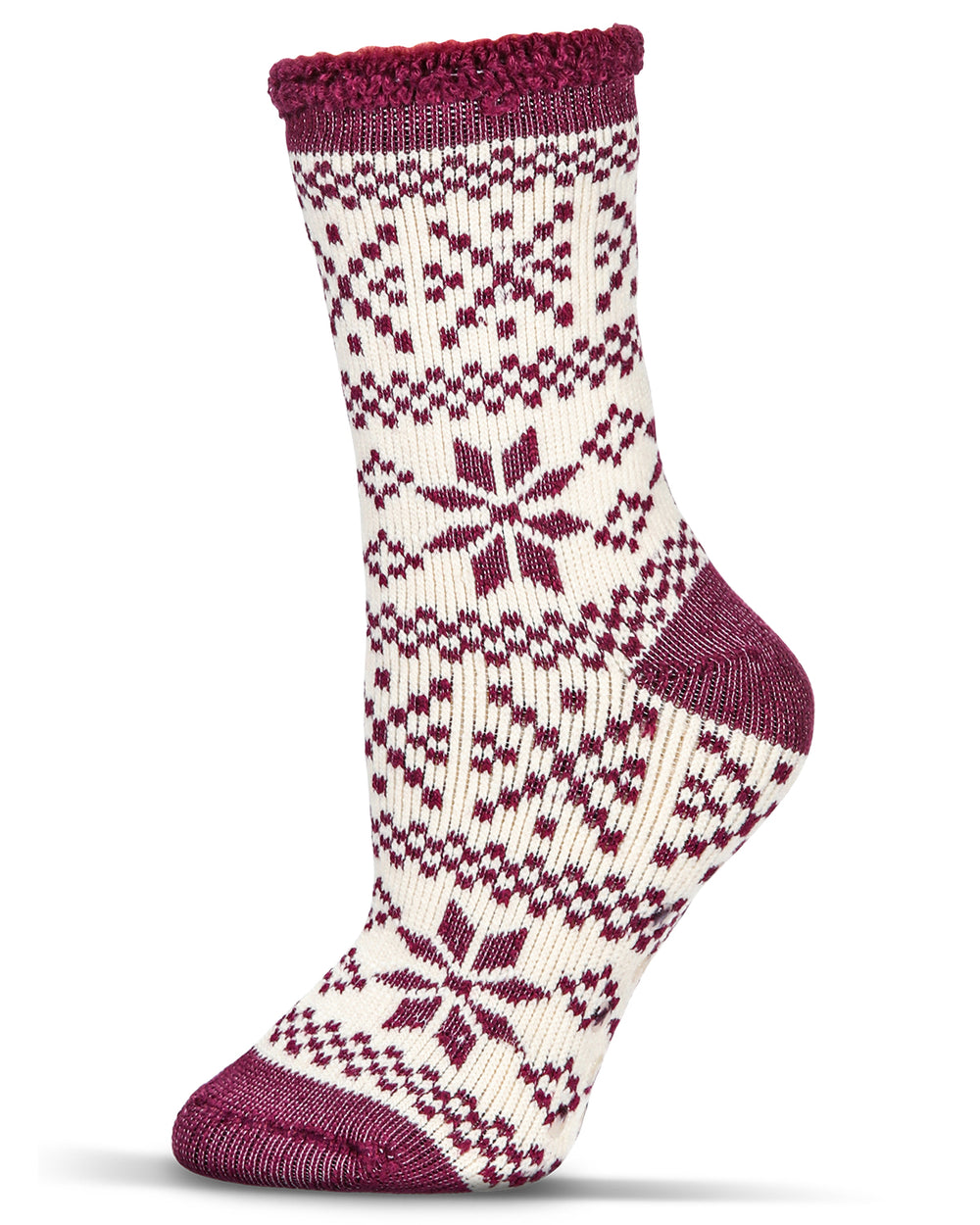 Women's Snowflake Fairisle Cozy Warm Thermal Crew Socks : Color: Mauve