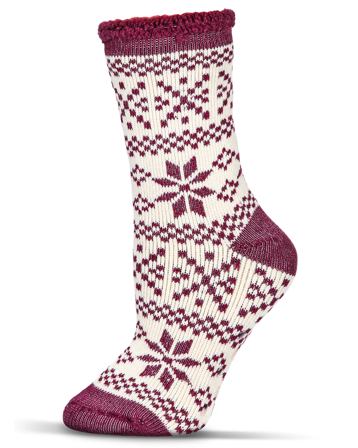 Women's Snowflake Fairisle Cozy Warm Thermal Crew Socks : Color: Mauve