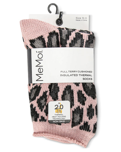 Women's Leopard Print Cozy Warm Thermal Crew Socks : Color: Blush