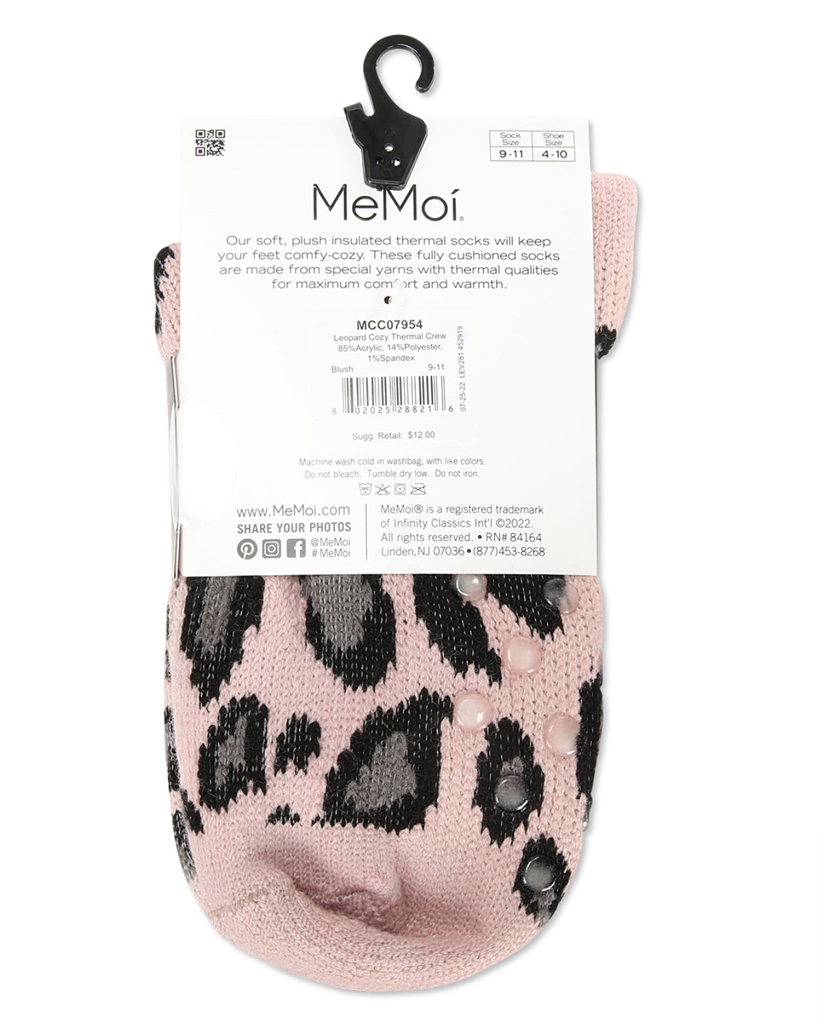 Women's Leopard Print Cozy Warm Thermal Crew Socks : Color: Blush