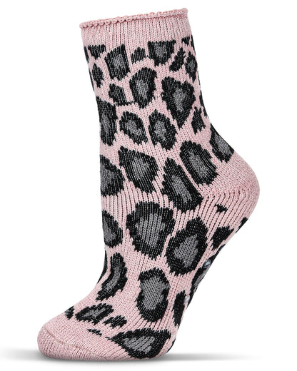 Women's Leopard Print Cozy Warm Thermal Crew Socks : Color: Blush