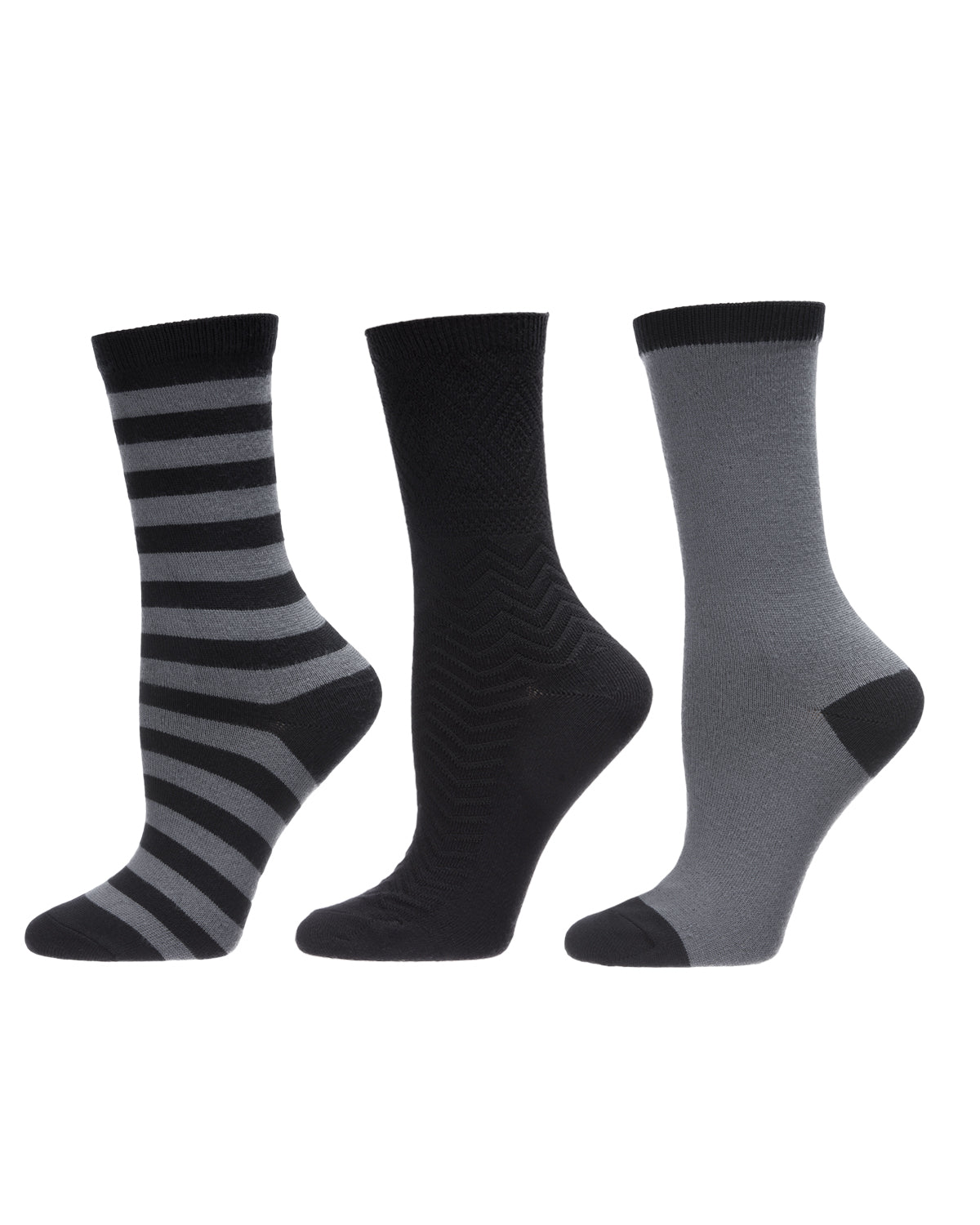 Women's 3 Pair Pack Marled Stripe Buttersoft Crew Socks : Color: Black