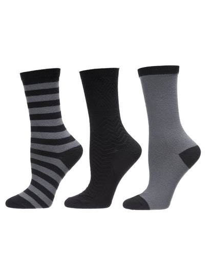 Women's 3 Pair Pack Marled Stripe Buttersoft Crew Socks : Color: Black