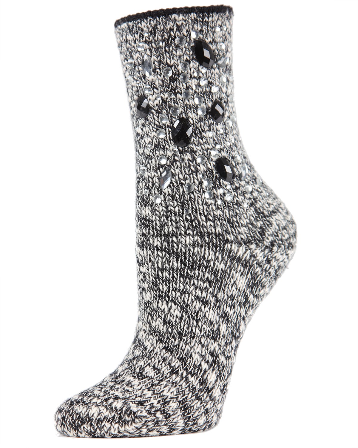 Women's Bejeweled for Joy Marl Combed Cotton Crew Sock : Color: Black