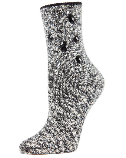 Women's Bejeweled for Joy Marl Combed Cotton Crew Sock : Color: Black
