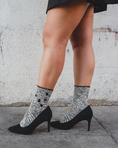 Women's Bejeweled for Joy Marl Combed Cotton Crew Sock : Color: Black