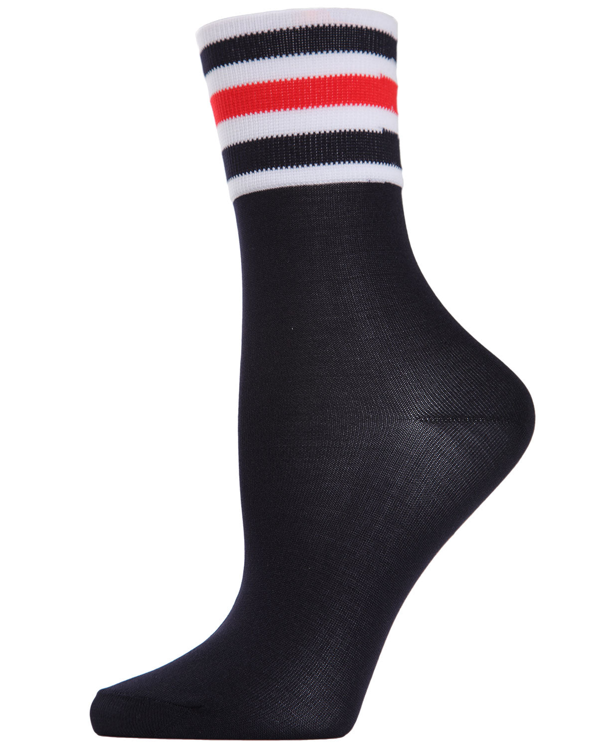 Women's Sheer Multicolor Striped Cuff Crew Sock : Color: Navy
