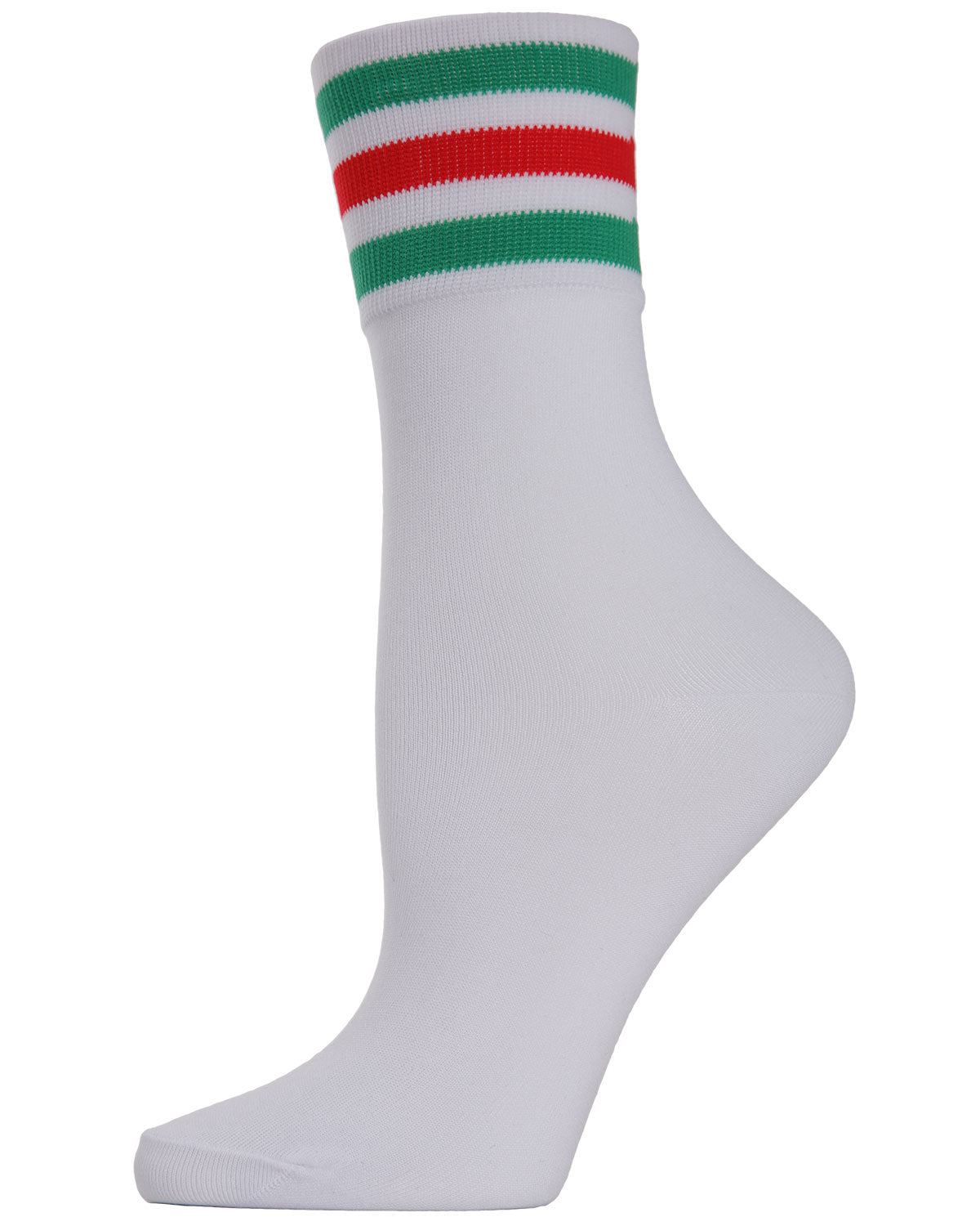 Women's Sheer Multicolor Striped Cuff Crew Sock : Color: White